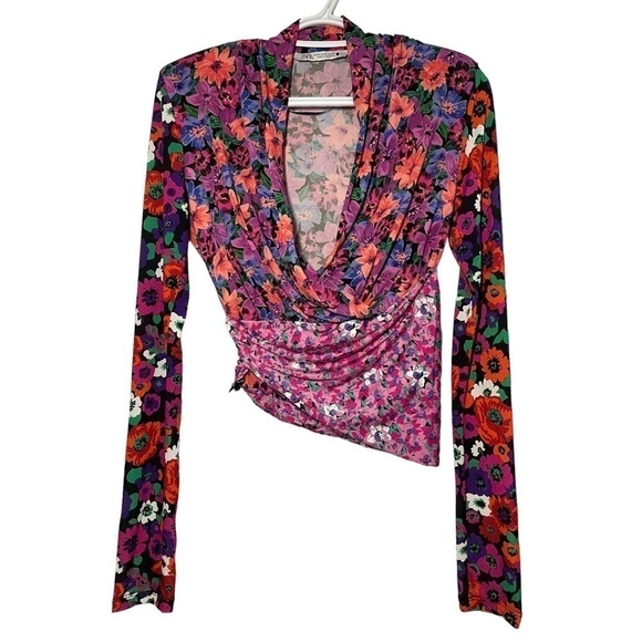 ZARA Printed Floral Shoulder Pad Top size XS - Picture 5 of 9